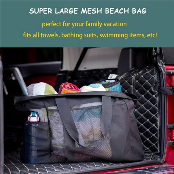 XXL Mesh Beach Duffle Bag Sandproof Tote with Zipper Pocket for Pool Travel - Picture 2 of 8